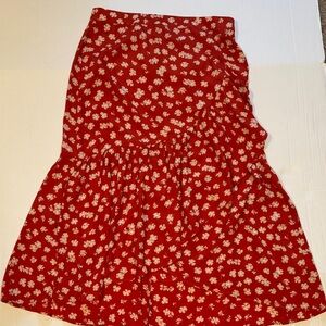 Madewell Red Floral A-Line Skirt